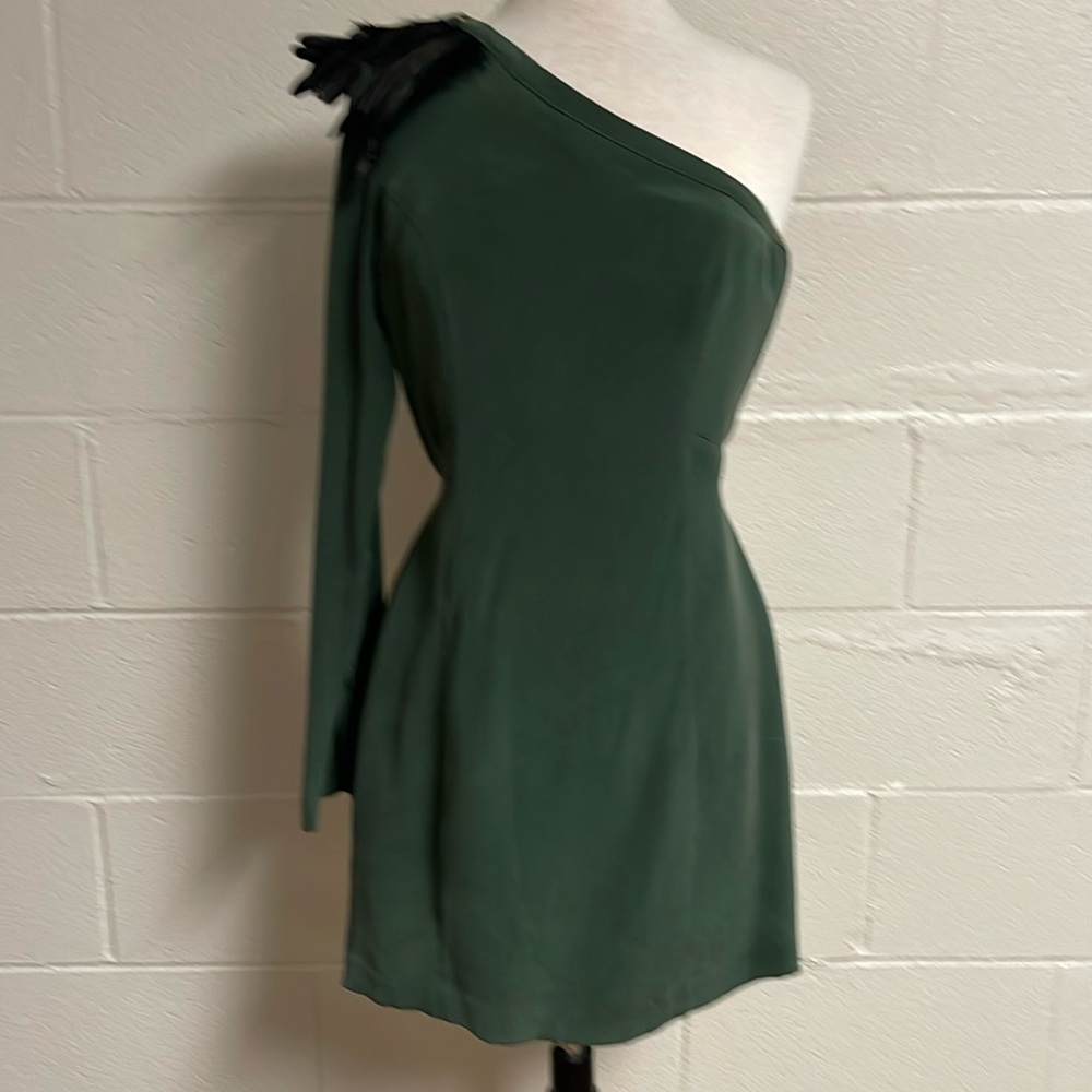 Madison Marcus feather shoulder one arm dress size small